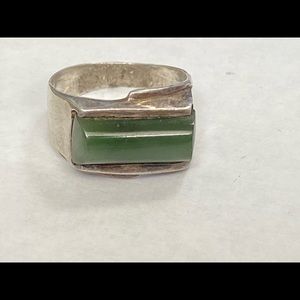 Taxco Sterling Silver Mexico Jade Stone Ring Sz7.5